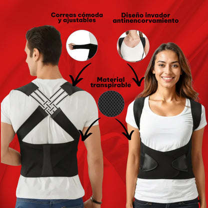 Corrector de postura ErgoFit™ de Commerly ajustado en la espalda, diseñado para mejorar la alineación postural y comodidad.