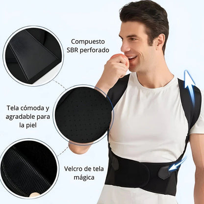 Corrector de postura ErgoFit™ de Commerly, mostrando su diseño ajustable y cómodo para mejorar la postura y aliviar molestias.